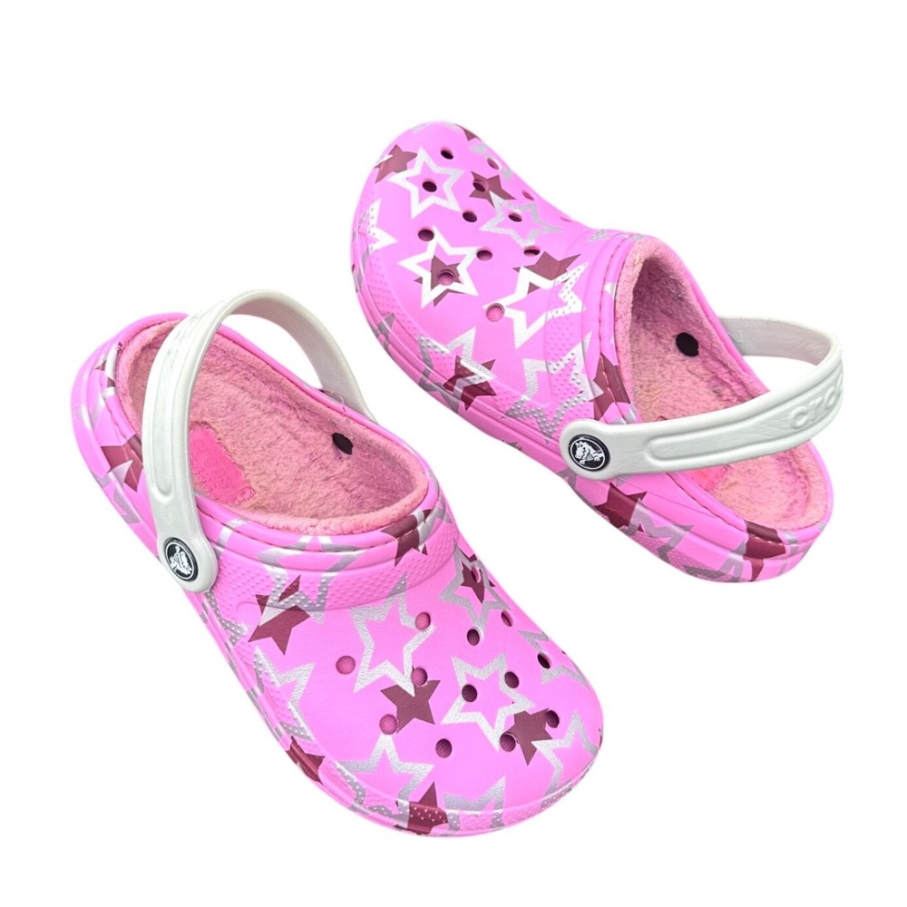 Crocs Kids Classic Lined Disco Dance Party Clogs Size J 2 Pink Sandals‎